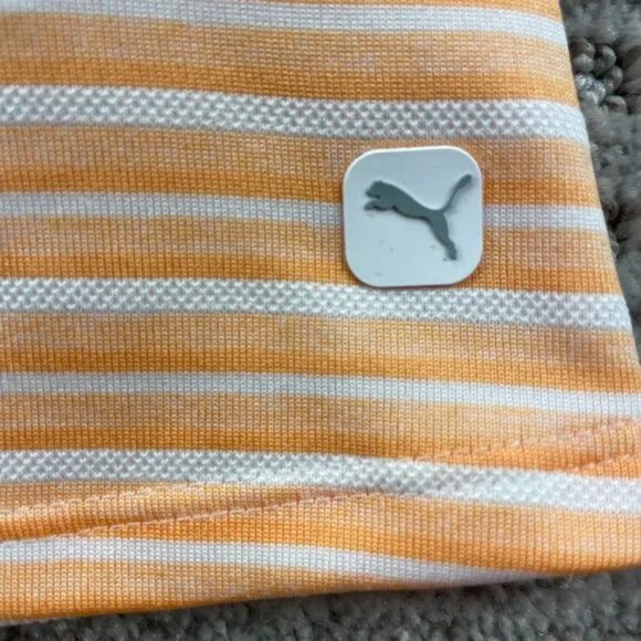 Puma Golf Shirt Women Small S Orange White Striped Casual Polo Buttons Ladies - Picture 4 of 8
